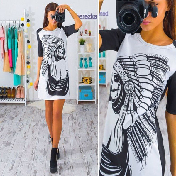 Printed Short Sleeve Slim Party Dresses