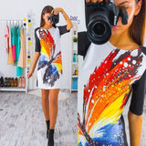 Printed Short Sleeve Slim Party Dresses